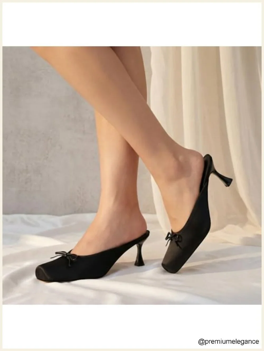 Satin Ballet Mule Kitten Heels Slip On Closed Square Toe Pumps Comfortable
